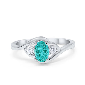 Oval Wedding Ring Simulated Paraiba Tourmaline CZ 925 Sterling Silver